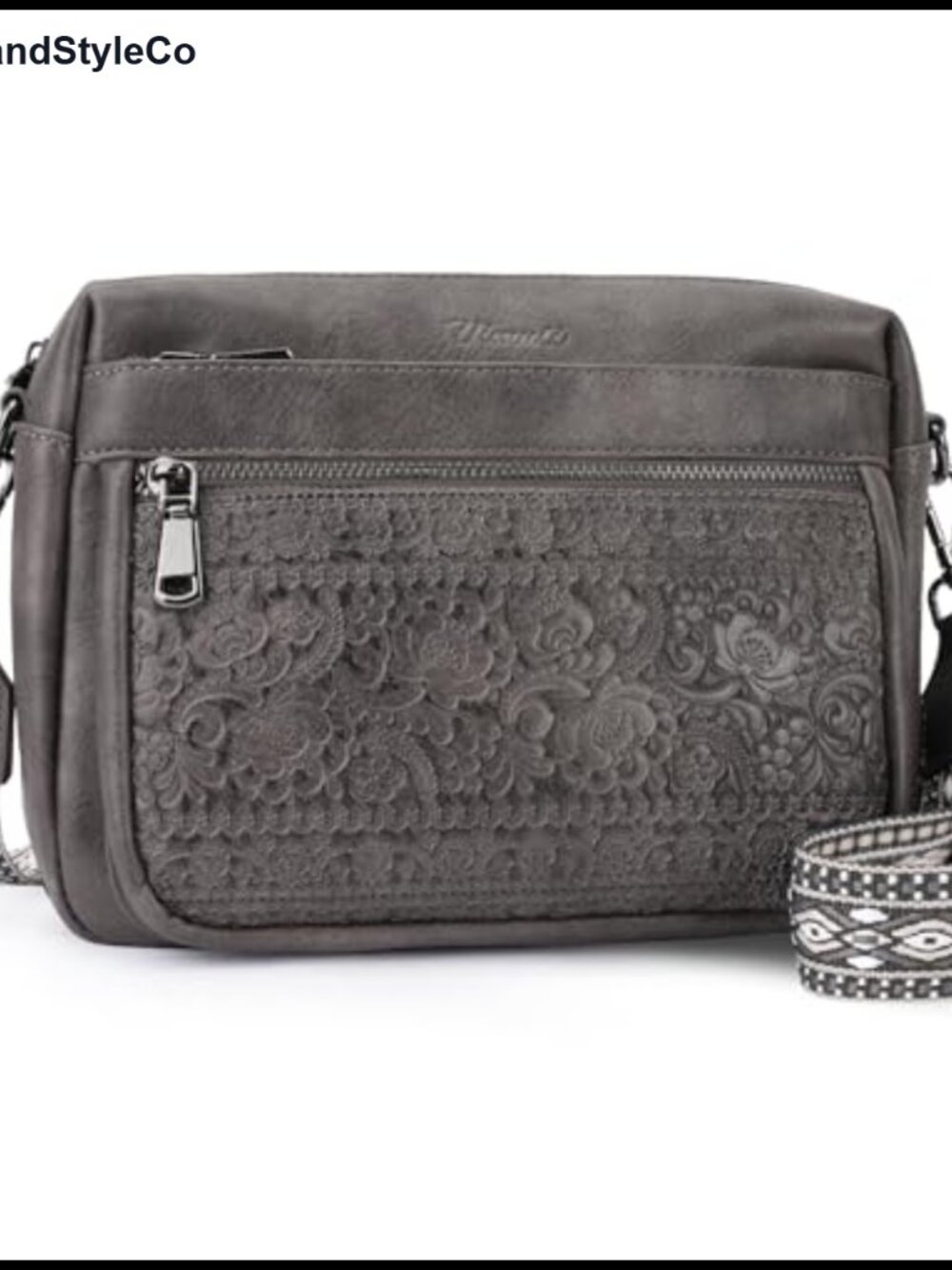 Crossbody Bag for Women Vegan Leather Floral Embossed Small Purse with